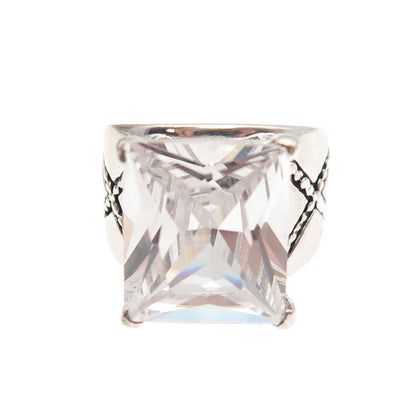 925 Sterling Silver Radiant-Cut C Z X Shape Ring Size 5