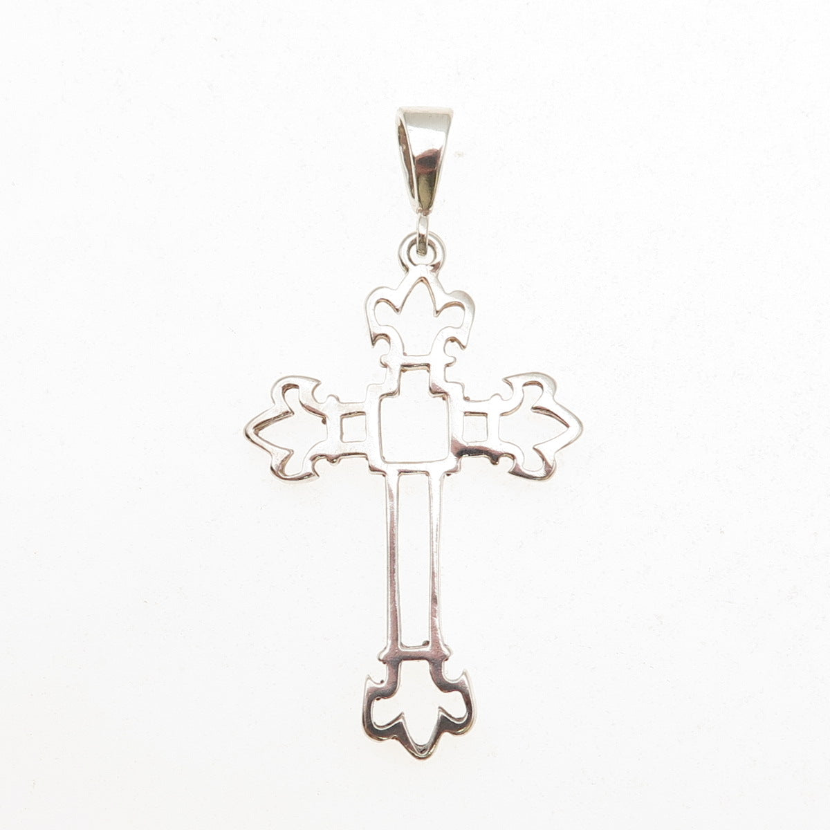 925 Sterling Silver Vintage Fleur de Lis Cross Charm Pendant