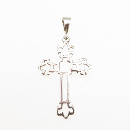 925 Sterling Silver Vintage Fleur de Lis Cross Charm Pendant