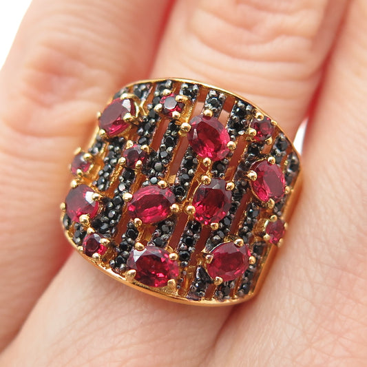 CHUCK CLEMENCY 925 Sterling Silver Gold Plated Real Ruby & Spinel Ring Size 5.25