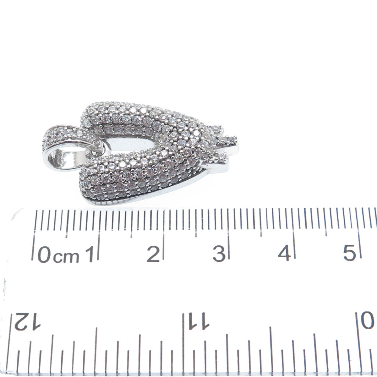 925 Sterling Silver Round-Cut C Z Sparkle Melted Letter V Initial Charm Pendant