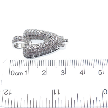 925 Sterling Silver Round-Cut C Z Sparkle Melted Letter V Initial Charm Pendant