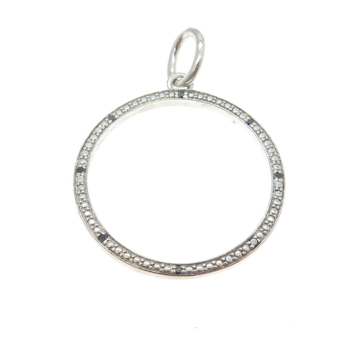 925 Sterling Silver Real Round-Cut Black Diamond Circle of Life Pendant