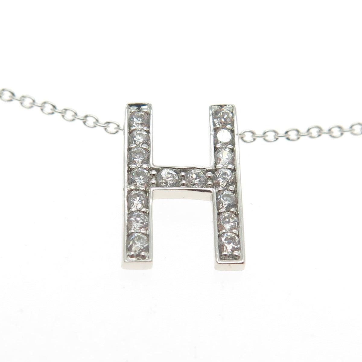 925 Sterling Silver Round-Cut C Z Letter "H" Initial Chain Necklace 18-20"