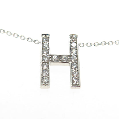 925 Sterling Silver Round-Cut C Z Letter "H" Initial Chain Necklace 18-20"