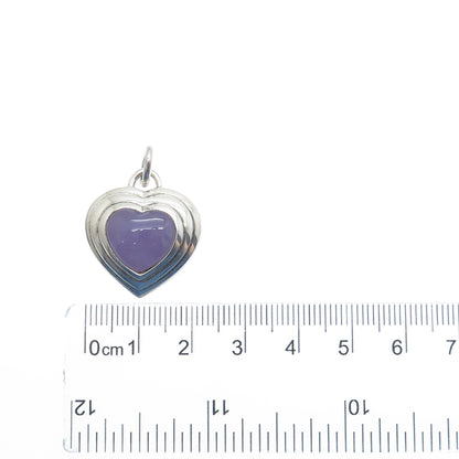 CNA PRANDA 925 Sterling Silver Vintage Real Lavender Jade Heart Charm Pendant