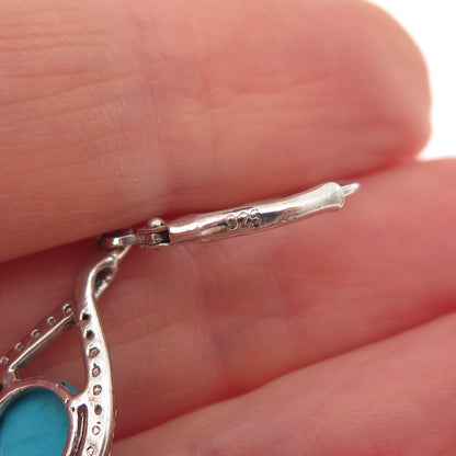 Chuck Clemency 925 Sterling Silver Real Diamond & Turquoise Dangle Earrings