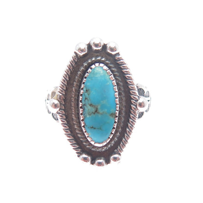 Old Pawn 925 Sterling Silver Vintage Southwestern Turquoise Tribal Ring Size 6