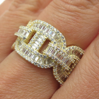 925 Sterling Silver Gold Plated C Z Anchor Mariner Link Ring Size 8.75