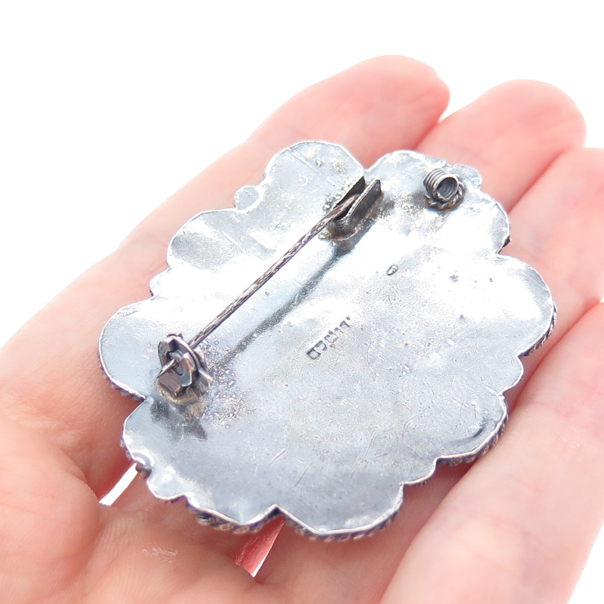 925 Sterling Silver Vintage Israel Cannetille Flower Oxidized Brooch / Pendant