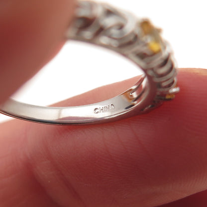 925 Sterling Silver Vintage Real Yellow Sapphire Byzantine Band Ring Size 6.75