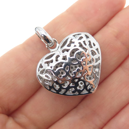DEE BERKLE 925 Sterling Silver Real Round-Cut Diamond Heart Locket Pendant