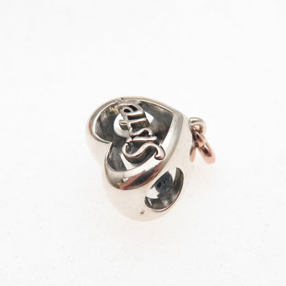 Pandora 925 Sterling Silver & Gold Love You Sister Heart Slide Bead Charm