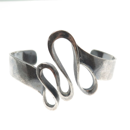 925 Sterling Silver Vintage Modernist Wavy Oxidized Adjustable Bracelet 6.25"