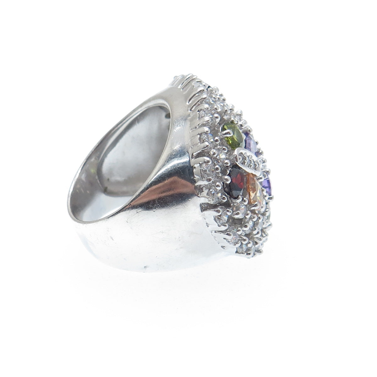 925 Sterling Silver Multi-Color C Z Cluster Dome Ring Size 6