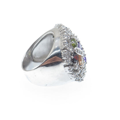 925 Sterling Silver Multi-Color C Z Cluster Dome Ring Size 6