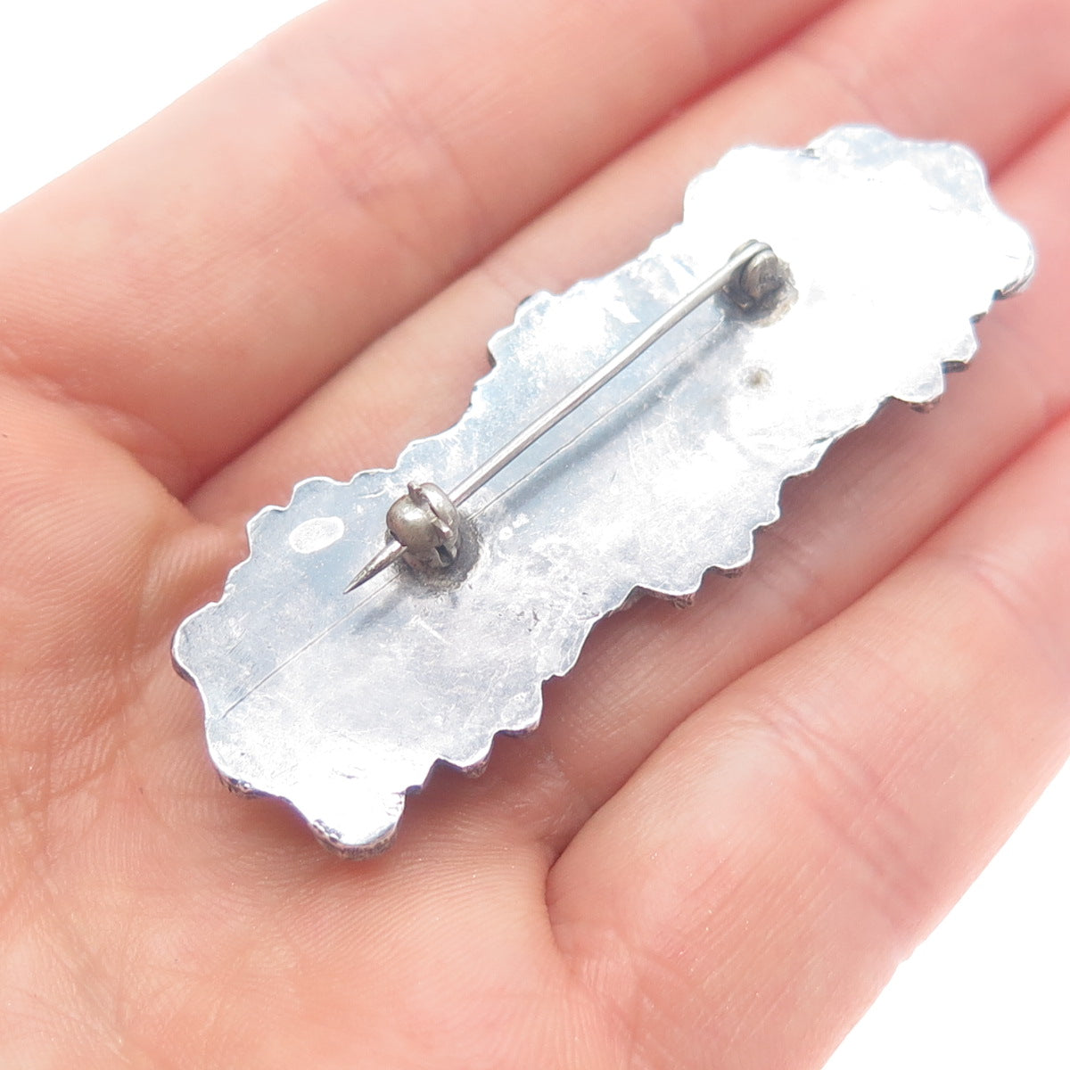 Old Pawn Sterling Silver Vintage Southwestern Bisbee Turquoise Tribal Pin Brooch