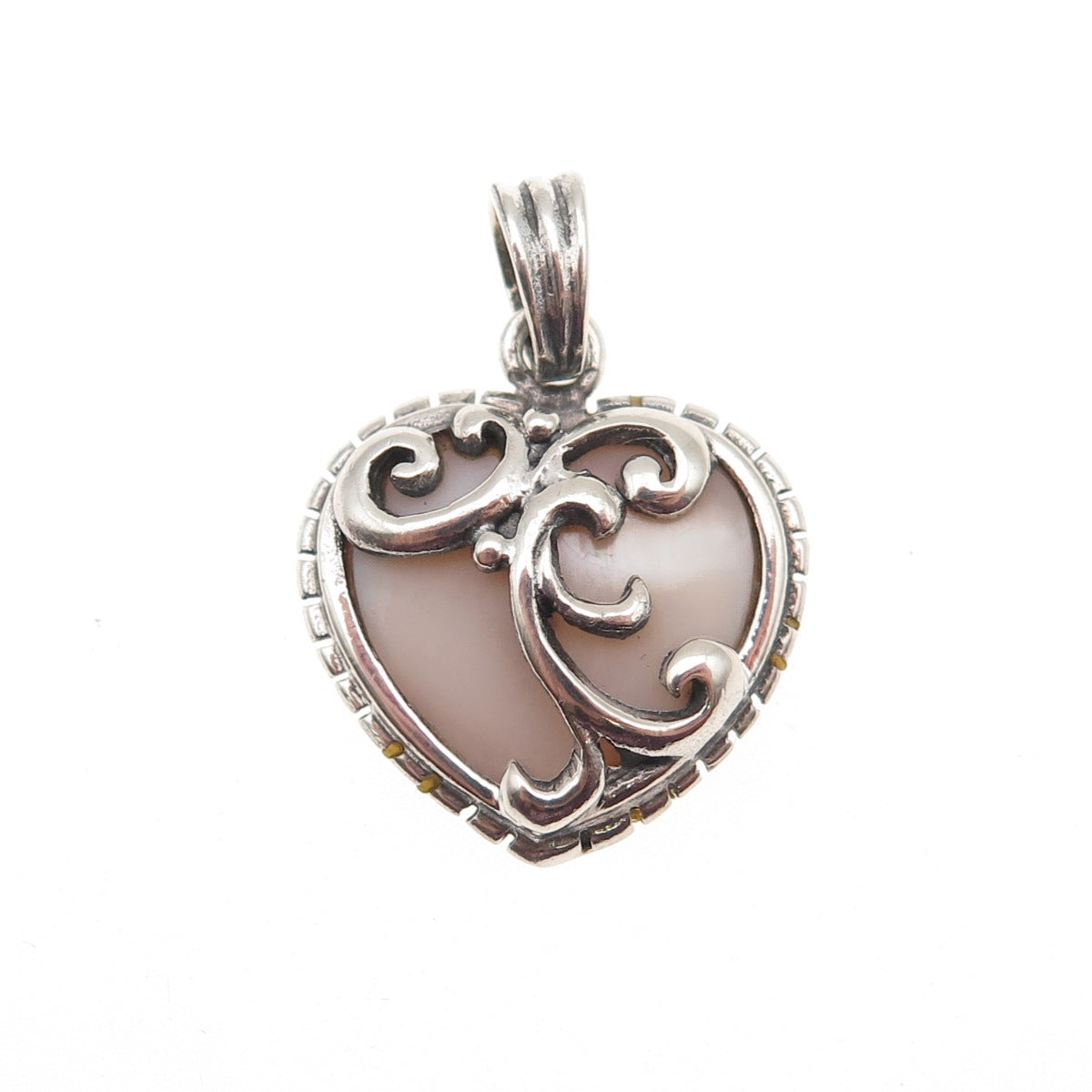 Charles Winston 925 Sterling Silver Vintage Real MOP Swirl Heart Charm Pendant