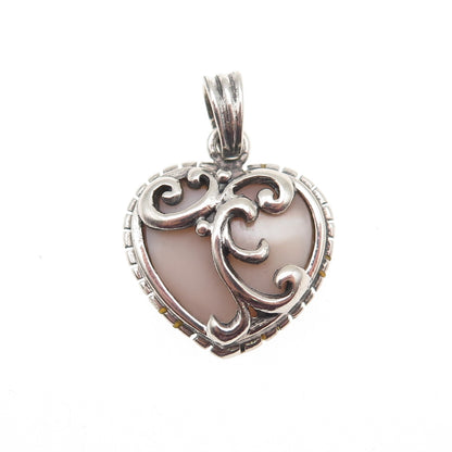 Charles Winston 925 Sterling Silver Vintage Real MOP Swirl Heart Charm Pendant