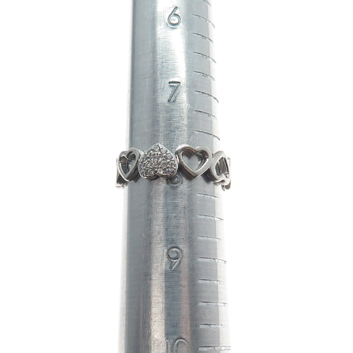 925 Sterling Silver Round-Cut C Z Heart All Around Ring Size 8