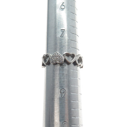 925 Sterling Silver Round-Cut C Z Heart All Around Ring Size 8