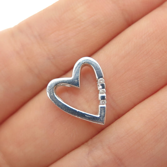 925 Sterling Silver Real Round-Cut Diamond Heart Mini Slide Charm Pendant