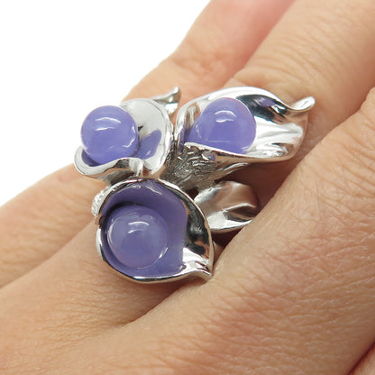 CHAPAL ZENRAY 925 Sterling Silver Vintage Lavender Jade Calla Lily Ring Size 6.5