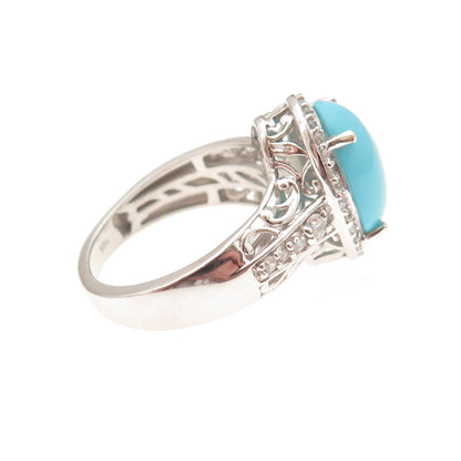 Chuck Clemency 925 Sterling Silver Real Turquoise & White Topaz Ring Size 8.25