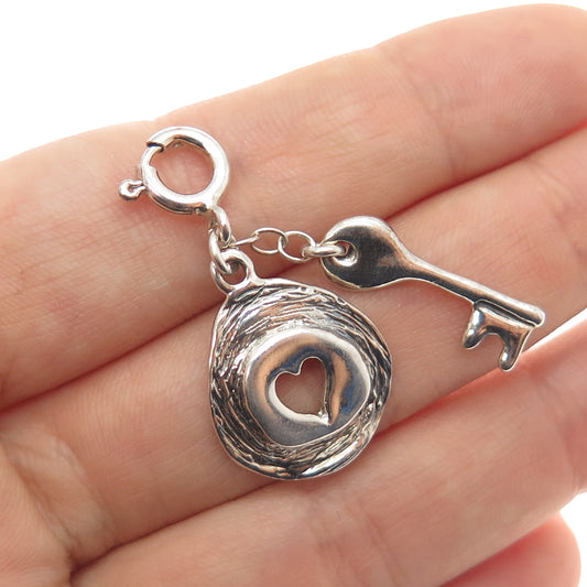 HAGIT GORALI 925 Sterling Silver Vintage Israel Heart & Key Charm Pendant