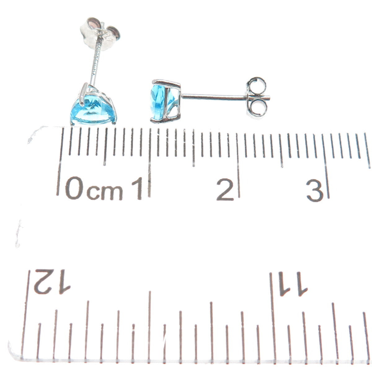925 Sterling Silver Heart-Cut Blue C Z Stud Earrings
