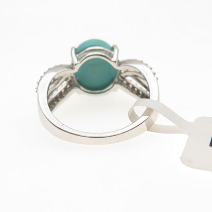 925 Sterling Silver Real Sleeping Beauty Turquoise & White Topaz Ring Size 8