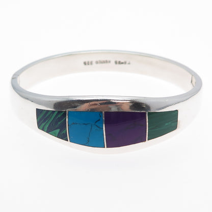 925 Sterling Vintage Mexico Turquoise Azurite Malachite & Sugilite Bracelet 7"