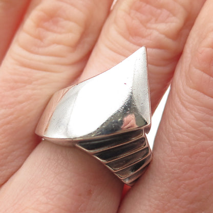925 Sterling Silver Vintage Modernist Claw Oxidized Ring Size 7