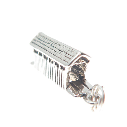 925 Sterling Silver Vintage Covered Bridge Minimalist 3D Charm Pendant