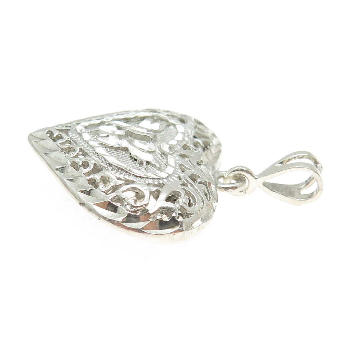 CHAPAL ZENRAY 925 Sterling Silver Vintage Diamond-Cut Puffy Ornate Heart Pendant