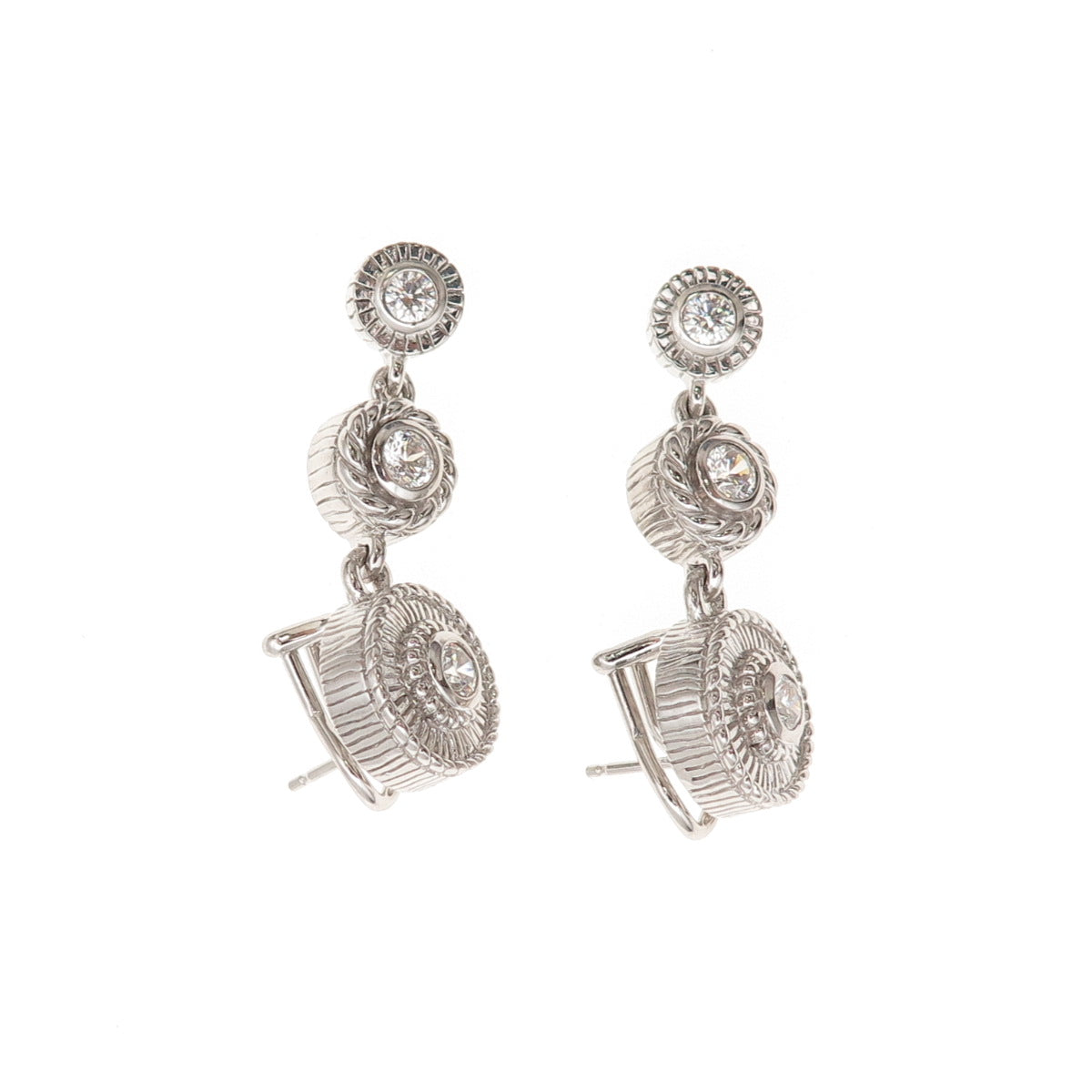 Judith Ripka 925 Sterling Silver Round-Cut C Z Omega Back Dangle Earrings