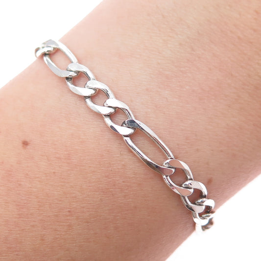 925 Sterling Silver Vintage Italy Figaro Link Bracelet 8"