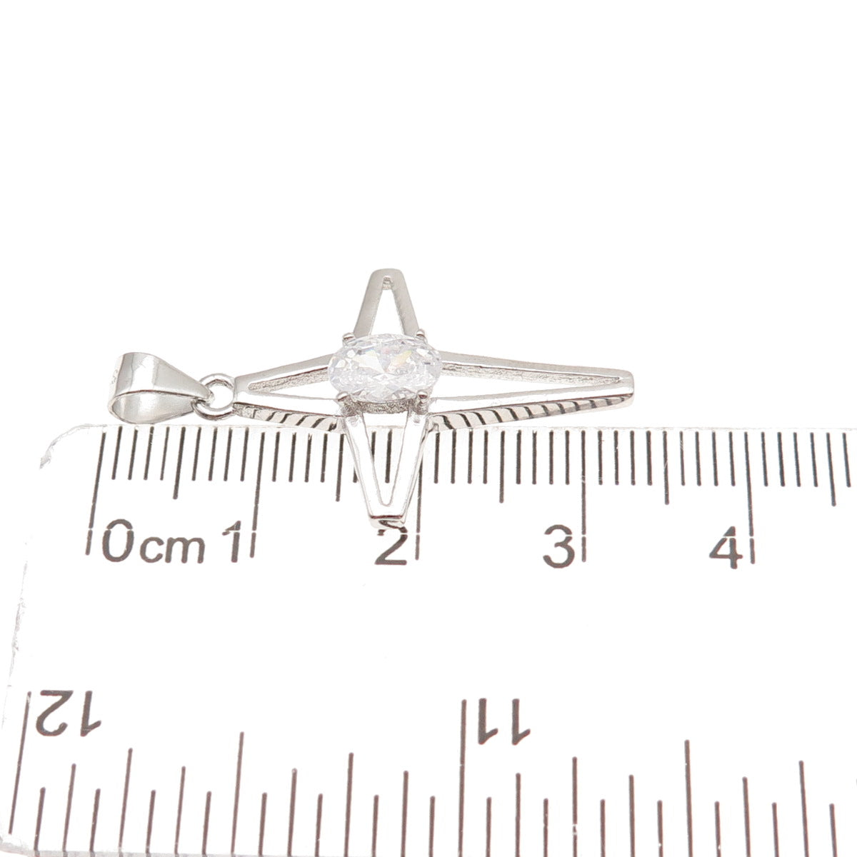 925 Sterling Silver Oval-Cut C Z North Star Cross Charm Pendant