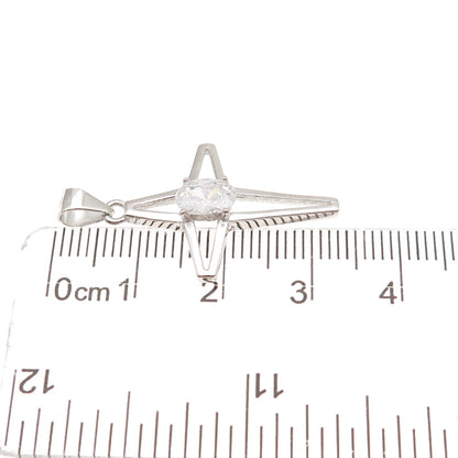 925 Sterling Silver Oval-Cut C Z North Star Cross Charm Pendant