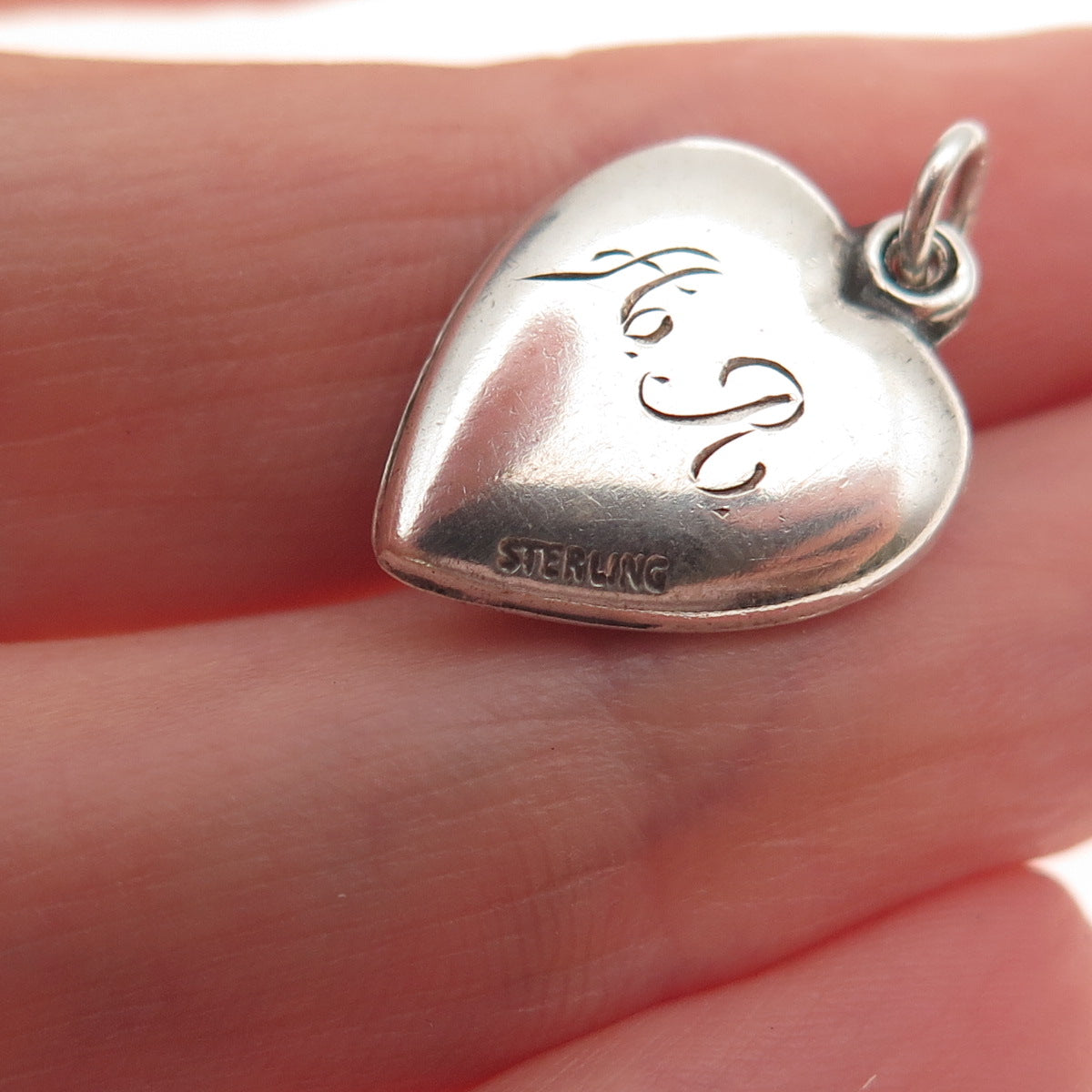 925 Sterling Silver Antique Art Deco Fleur de Lis Chatelaine Heart Charm Pendant
