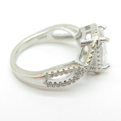 925 Sterling Silver Radiant & Round-Cut C Z Engagement Ring Size 8.5