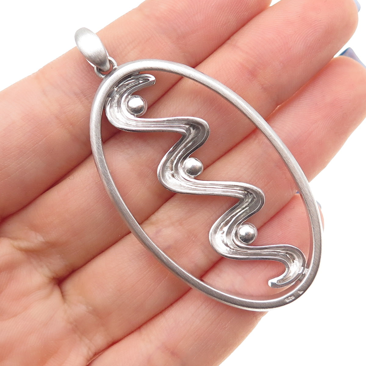 925 Sterling Silver Vintage Real Pearl Modernist Zig Zag Pendant