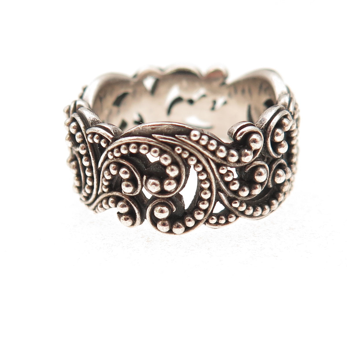 Lois Hill 925 Sterling Silver Vintage Granulated Signature Scroll Ring Size 7