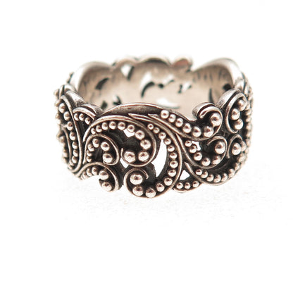 Lois Hill 925 Sterling Silver Vintage Granulated Signature Scroll Ring Size 7