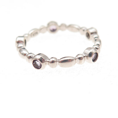 925 Sterling Silver Real Round-Cut Amethyst Station Band Ring Size 7