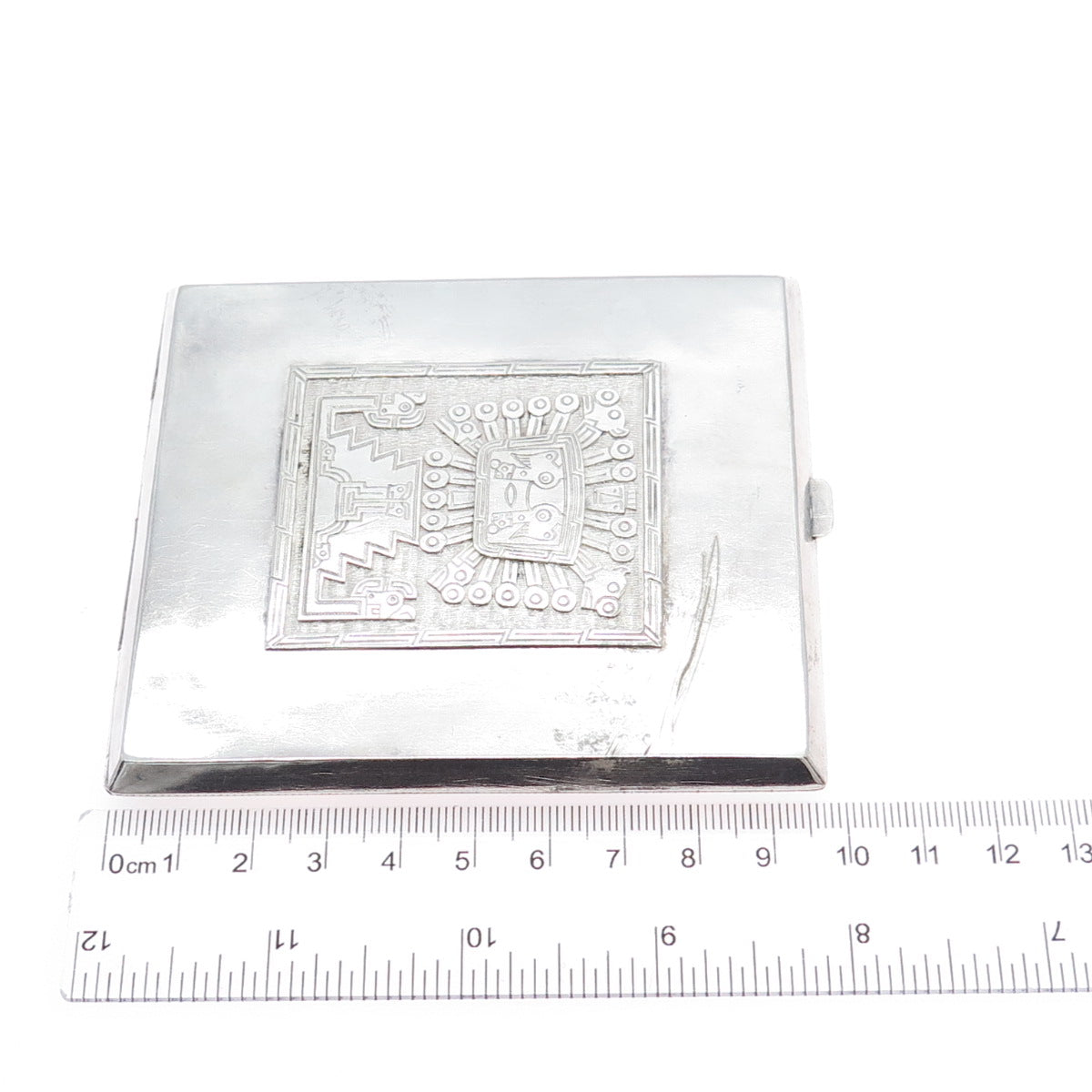 900 Silver Vintage Bolivia Tribal God Cigarette Case