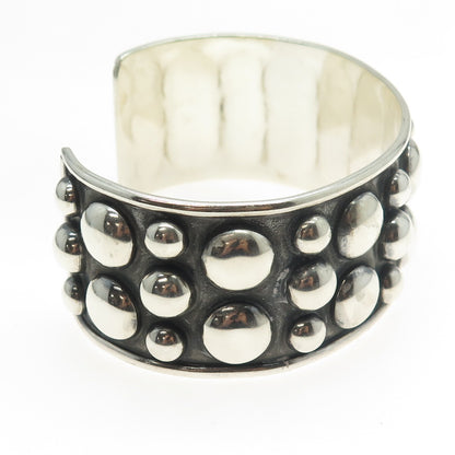 925 Sterling Silver Vintage Mexico Granulated Modernist Adjustable Bracelet 7.5"