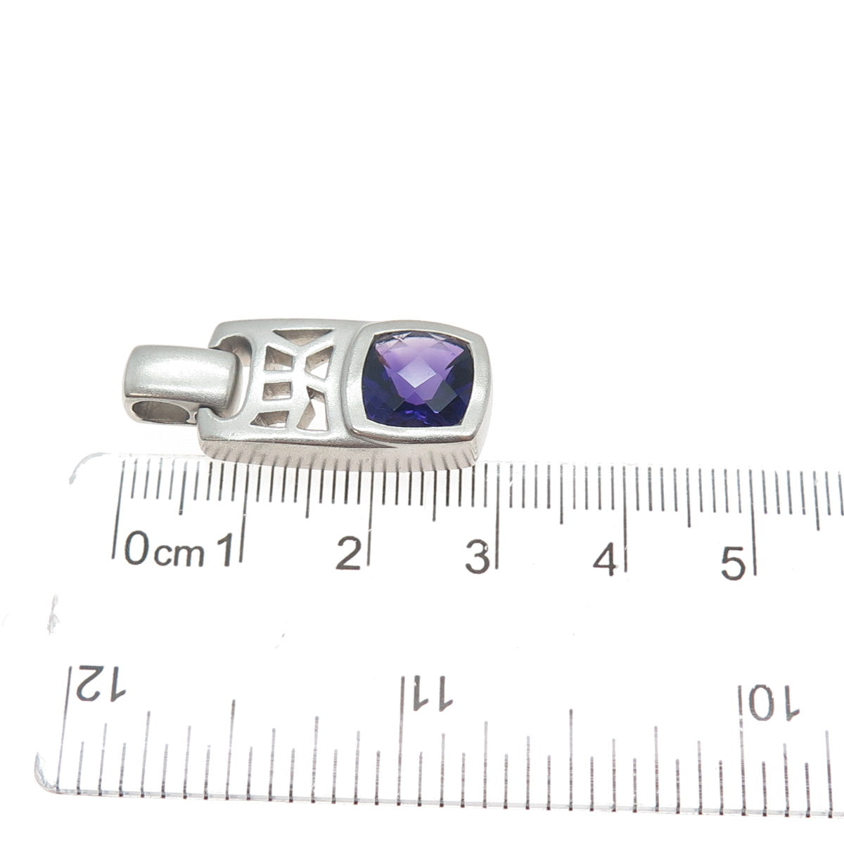 925 Sterling Silver Real Amethyst Modernist Slide Charm Pendant