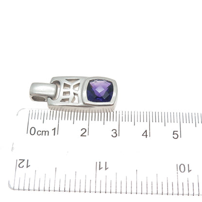925 Sterling Silver Real Amethyst Modernist Slide Charm Pendant
