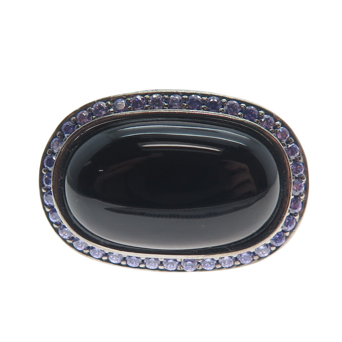ARZY Sterling Silver Black Rhodium Vintage Real Black Onyx & C Z Ring Size 7.75